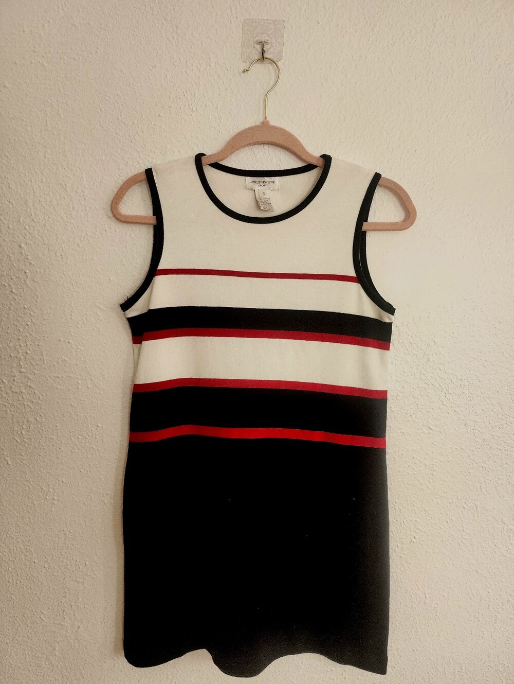 Jones New York Black, White & Red Striped Sleeveless Long Top 100% Cotton